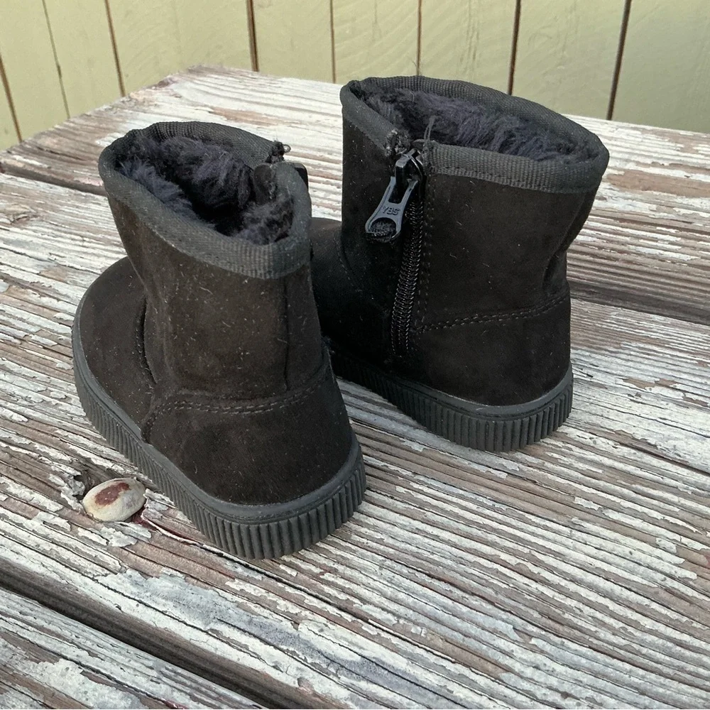 Kids Black Suede Ankle Winter Boots